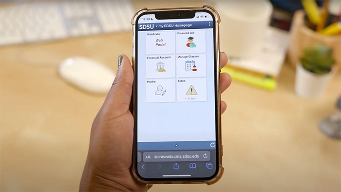 The my.SDSU main screen on a mobile device